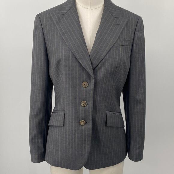 Brooks Brothers Pinstripe Blazer Wool Single Breasted Button Down Grey Womens 4 - Picture 2 of 7